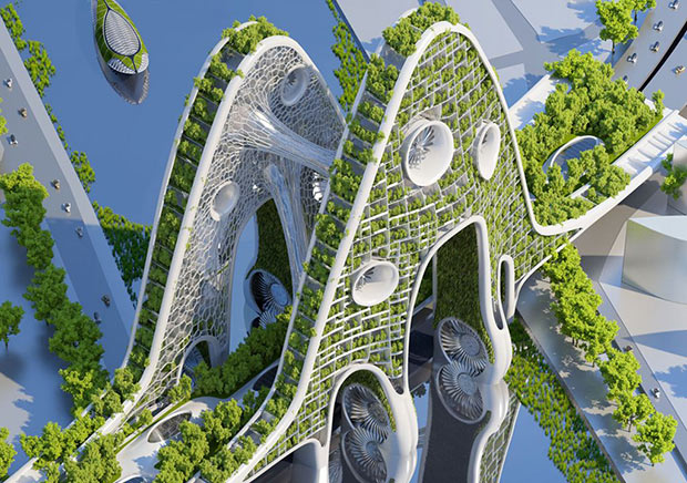 Pont Aval - Paris. Architecte : Vincent Callebaut ; Copyright : Vincent Callebaut Architectures