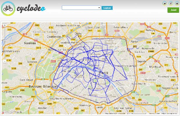 Parcours cyclistes parisiens. Copyright : Cyclodeo