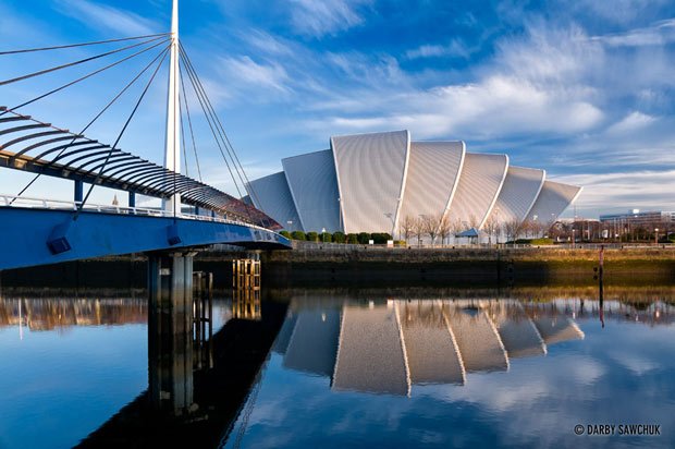 Le Clyde Auditorium se situe le long de la rivière Clyde, à Glasgow. © Darby Sawchuk
