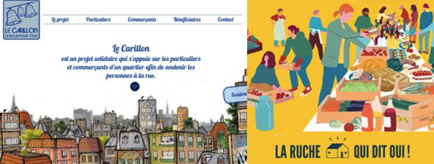 La startup Le Carillon lance une plateforme de mise en relation des commerçants du quartier. La Ruche qui dit oui est une AMAP constituant un circuit court entre producteurs et consommateurs.