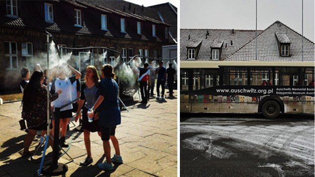 Des douches censées rafraichir les touristes on fait polémique à Auschwitz. Les cars charrient inlassablement les touristes de la mémoire, transformant les camps en « produits d’appel ».