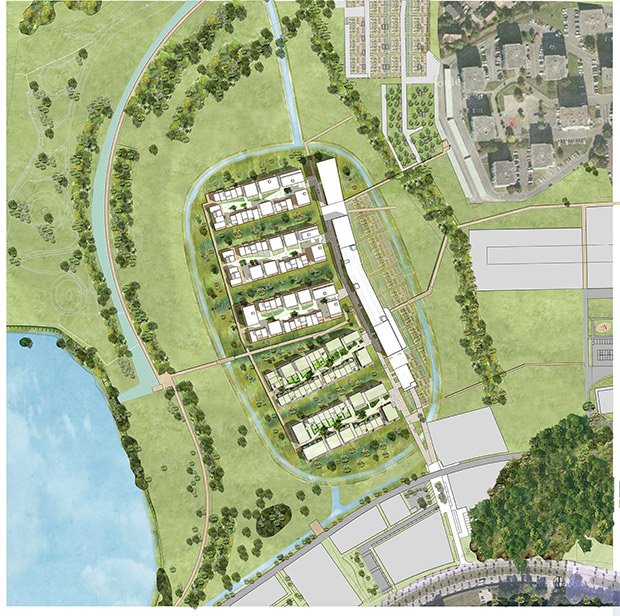 Plan masse du secteur baptise l ile au coeur de l ecoquartier en chantier a Ostwald