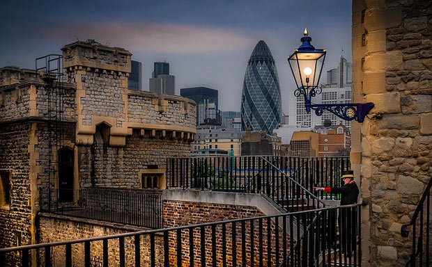 View of Tower and Financial District of London