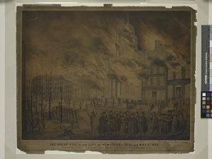 Illustration du Grand Incendie de 1835 au sud de Manhattan