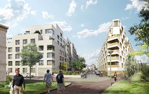 Vue des logements, de la résidence étudiante et de la voie nouvelle