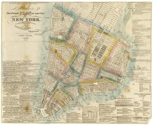 Plan de Manhattan montrant le plan grille établi par les membres de la Commission en 1811.