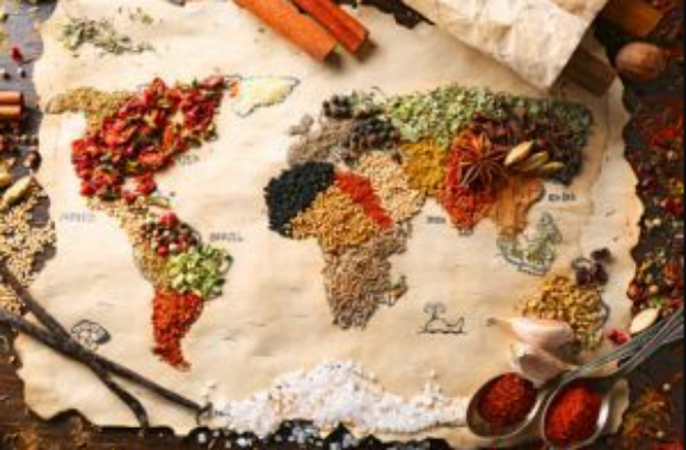 Toutes les épices sont diposées sous forme de carte du monde