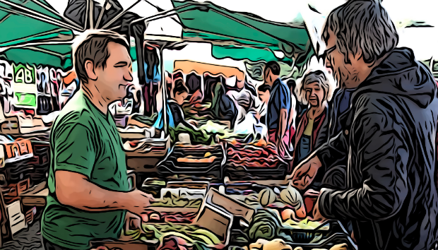 Un dessin d'un marché