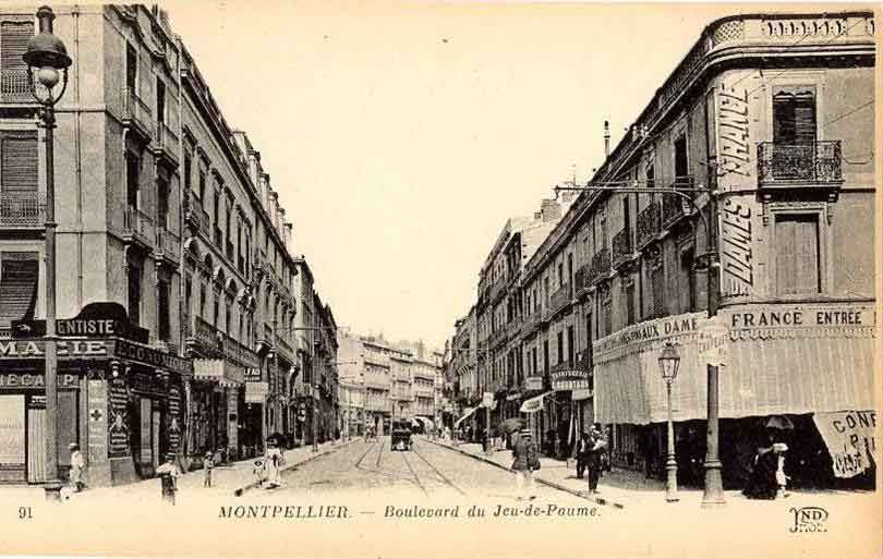 Vue historique du boulevard Jeu de Paume de Montpellier au XIXe siècle