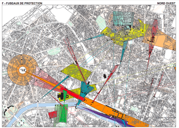 Plan des fuseaux de protection du quart nord-est parisien