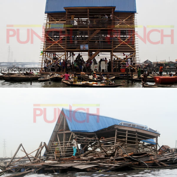 Avant et après les pluies torrentielles de l’école flottante à Makoko 