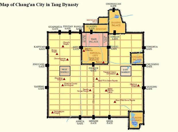 Ancien plan de Chang’an durant le règne de la dynastie Tang (VIIe au Xe siècle)