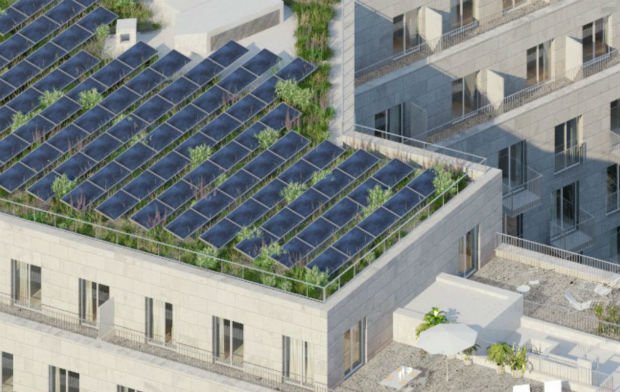 Prévisualisation des toits-terrasses biosolaires qui laisseront place à la végétation pour préserver la biodiversité du site.