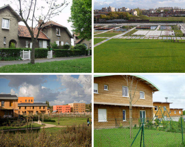 Cité jardin de Stains ; Ecoquartier des Rives de la Haute-Deûle ; Eco-quartier des Noés à Val-de-Reuil ; Cité-jardin du Petit-Bétheny à Reims