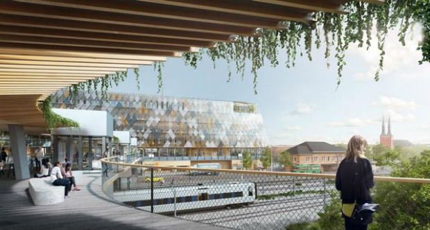 Future gare de la ville et de l’hôtel de ville, une construction écologique en bois répondant à la plus haute certification environnementale suédoise