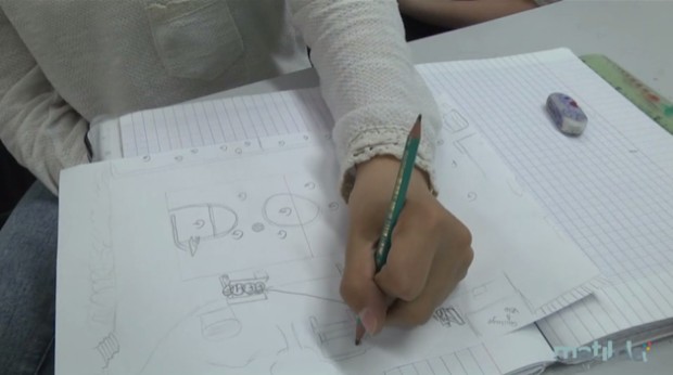 Des adolescents de classe de 5ème ont été amenés à dessiner leur cour de récréation. Les endroits occupés par les garçons sont marqués par un G, ceux occupés par les filles sont marqués par un F © plateforme Matilda