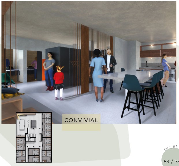 Vue de principe du projet PALUA d’Axelle Thibaud : transformer des espaces existants en lieux d’accueil d’urgence ou de convivialité. 