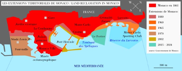 Carte des aménagements de Monaco sur la mer - Ventic/Wikipédia