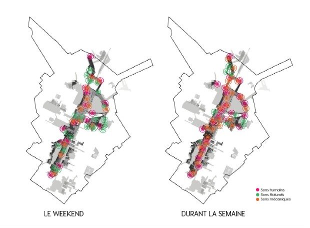 les cartes de la répartition des types de sons dominants sur la dalle