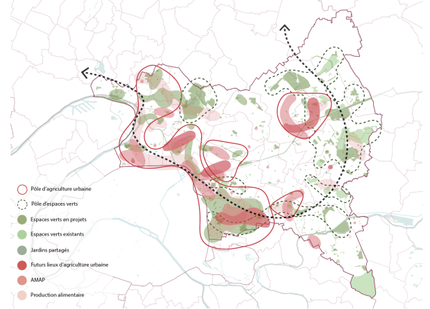 Carte des emprises d’agriculture urbaine et des espaces verts