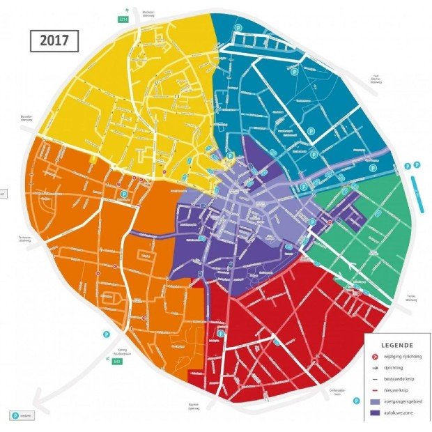 Plan de circulation de la ville de Louvain remodelé en 2017 selon le modèle Van den Berg