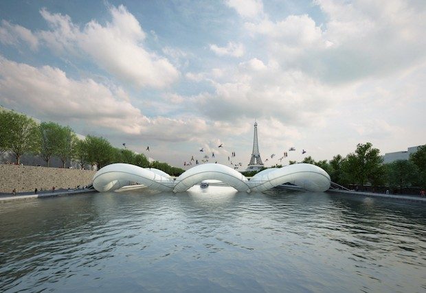 Le pont trampoline proposé par l'agence AZC au dessus de la Seine dans le cadre du programme FAIRE - AZC Architectes