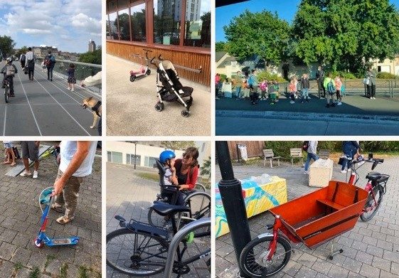 À Nantes, on va à l’école à pied, en scooter, en trottinette, en vélo, en voiture, en tramway ou en bus.