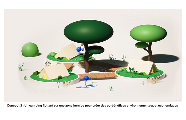 Concept 3 - Un camping flottant sur une zone humide pour créer des co-bénéfices environnementaux et économiques ©Paul Cazaux-Debat