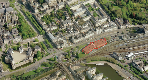 Vue satellite actuelle du parking silo Gare-Château dans son environnement @phytolab