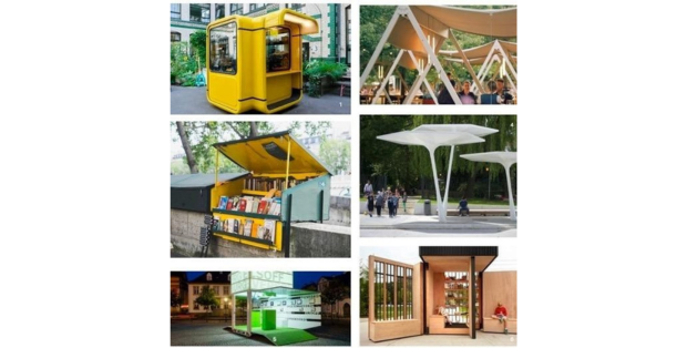 Exemples de micros marchés : 1. Kioski Berlin Voucher by Regional Hero 2. Boardgrove architecte, Triennale NGV 2020 3. Bouquiniste de Paris 4.Place Cardinal Mercier, Jette, Belgique, 2012 5.Moving Icon by Kalhöfer-Korschildgen 6. Story Pod par Atelier KastelicBuffey 