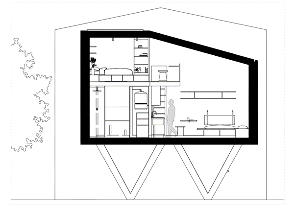 Coupe de l’habitat de Le Nid © Awen Gueguen