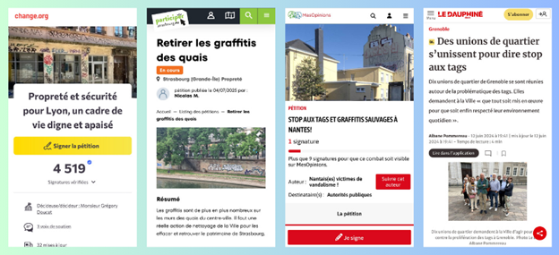 Des pétitions et mobilisations anti-graffiti ont été initiées dans de nombreuses villes françaises.